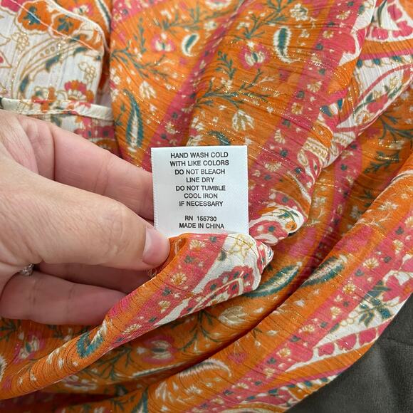 Rose Olive Sheer Paisley V Neck Boho Blouse Size M - Picture 9 of 9